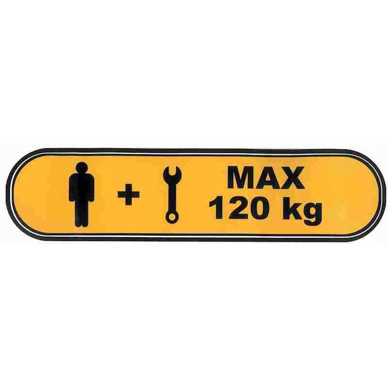 Įspėjamasis lipdukas max 120kg 400x90