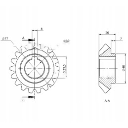 Nuožulnus ratas su 18 skylių, 30 mm skersmens, 8 mm grioveliu