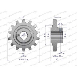 Grūdintas grandinės ratas su 14 1 fi 30 barstytuvu