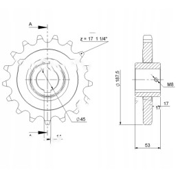 Grandininis ratas su 17 1 ir 1 4 colių barstytuvu