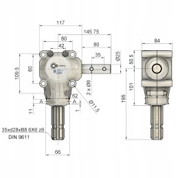 Trąšų barstytuvo kampinė pavara 1 1