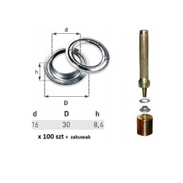 Nerūdijančio plieno ąselės, 100 vnt.skersmuo 16 mm