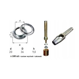 100 vnt kilpų tentui, skersmuo 20 mm su gofruotoju ir pjaustytuvu