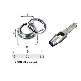 100 vnt kilpelių brezentui, skersmuo 16 mm, pjaustytuvas