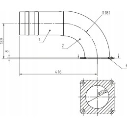 Alkūnė 90 su kvadratiniu flanšu ir rankove W