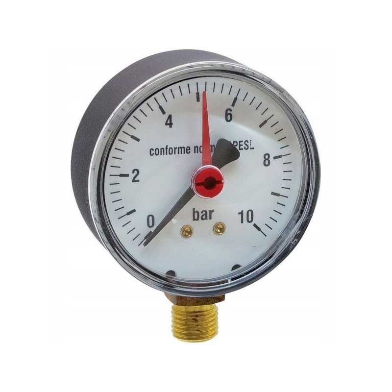 Slėgio matuoklis 0 10 barų apatinė jungtis 1 4