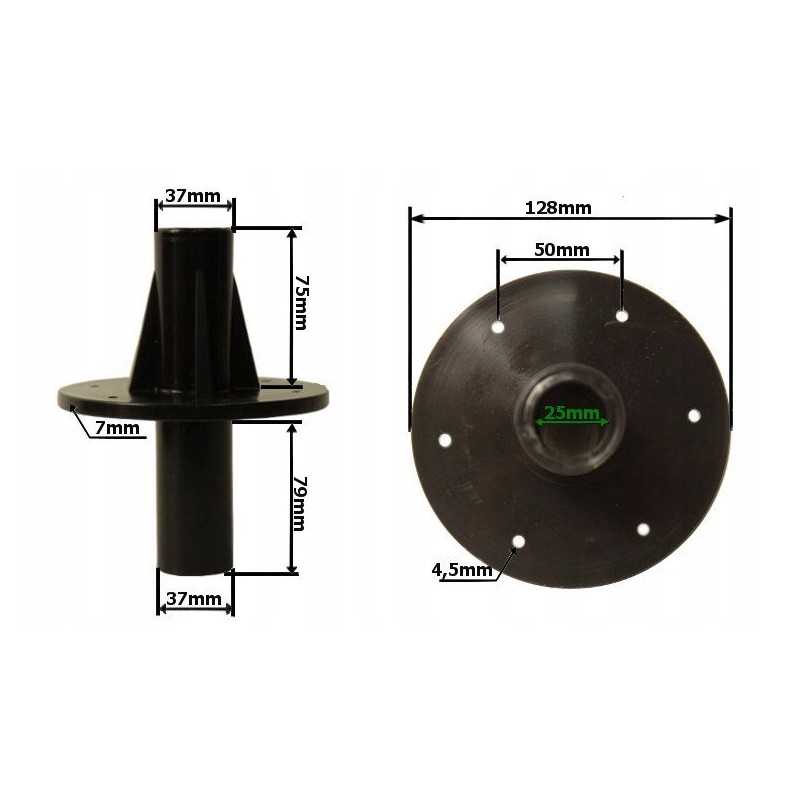 Plastikinių trąšų barstytuvo diskų stebulė