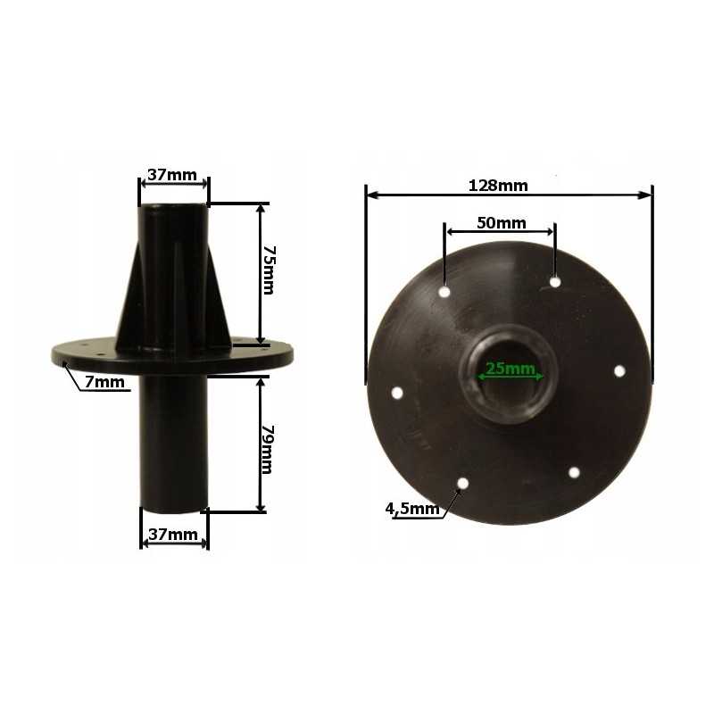 Plastikinių trąšų barstytuvo diskų stebulė