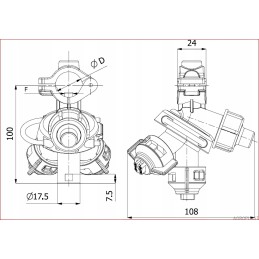 Triguba purkštuvo galvutė su 25 mm vamzdžiu