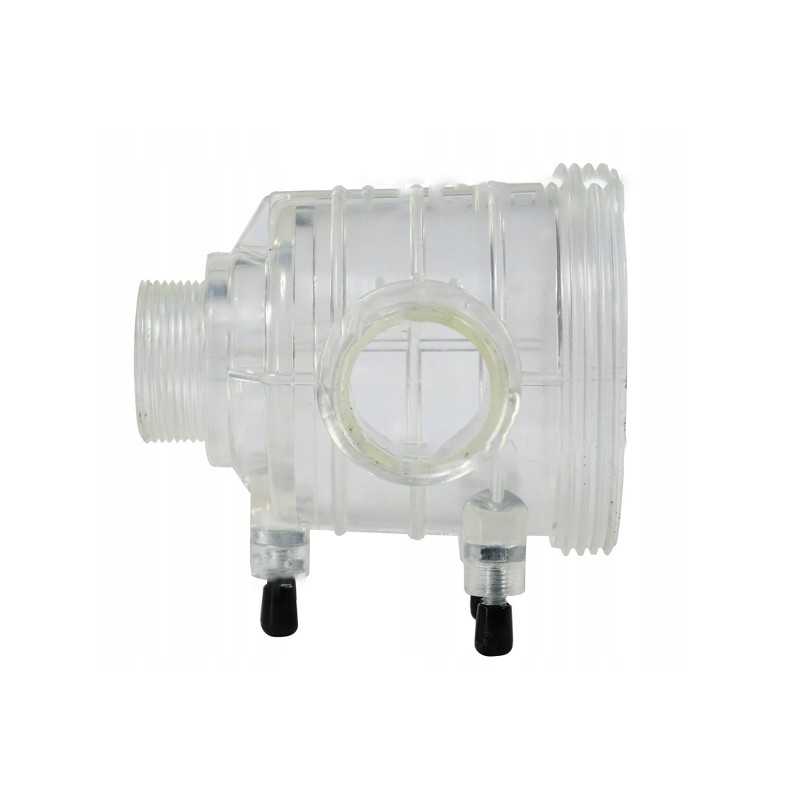 Apatinis siurbimo filtro korpusas yra skaidraus tipo