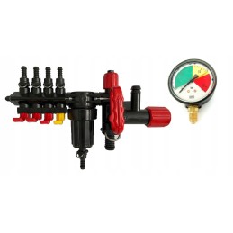 Skirstytuvas, 4 sekcijų purkštuvo vožtuvas, manometras