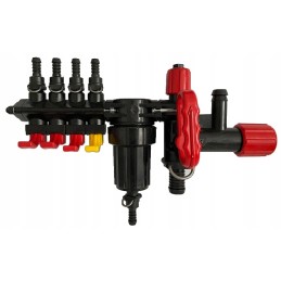 Skirstytuvas, 4 sekcijų purkštuvo vožtuvas, manometras