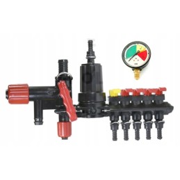 Skirstytuvas, 5 sekcijų purkštuvo vožtuvas, manometras