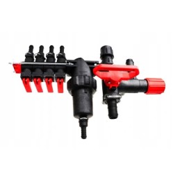 4 sekcijų žemo puodelio purkštuvo skirstytuvas