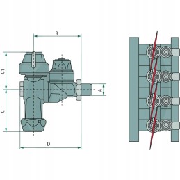 Purkštuvo tvirtinimas su išoriniu sriegiu ir užraktu