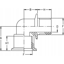 Kampinė jungtis 90 2 vidinis sriegis išorinis sriegis