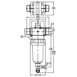 Slėgio filtras 1 1 2 išorinis sriegis 280 l min