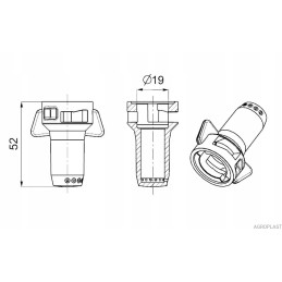 Purkštuvas su dangteliu, skirtas rsm 08 7 skylėms
