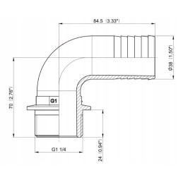 Alkūninės žarnos jungtis, sriegis 1 1 4 38 mm žarnai