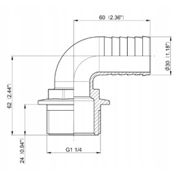 Žarnos jungties alkūnės sriegis 1 1 4 30 mm žarna