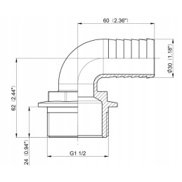 Žarnos jungties alkūnės sriegis 1 1 2 30 mm žarna