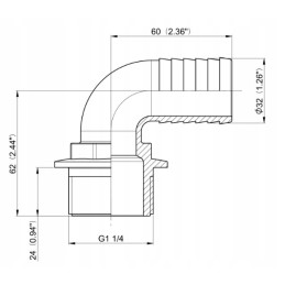 Žarnos jungties alkūnės sriegis 1 1 4 32 mm žarna