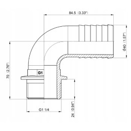Žarnos jungties alkūnės sriegis 1 1 4 40 mm žarna