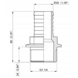 Tiesi žarnos jungtis, sriegis 1 1 4, 30 mm žarna