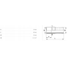 Tiesi žarnos jungtis, sriegis 1 1 4, 30 mm žarna
