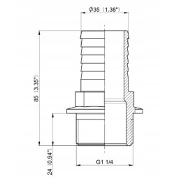 Tiesi žarnos jungtis, sriegis 1 1 4, 35 mm žarna