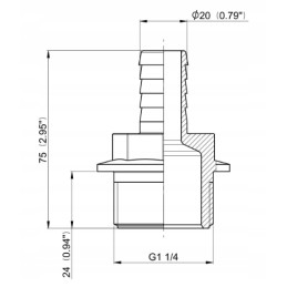 Tiesi žarnos jungtis, sriegis 1 1 4, 20 mm žarna