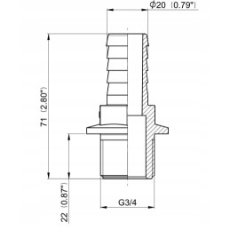 Tiesi žarnos jungtis, išorinis sriegis 3 4, 20 mm žarna