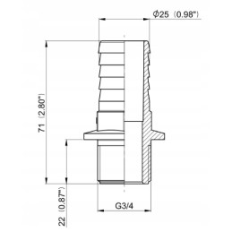 Tiesi žarnos jungtis, išorinis sriegis 3 4, 25 mm žarna