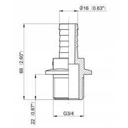 Tiesi žarnos jungtis, išorinis sriegis 3 4, 16 mm žarna