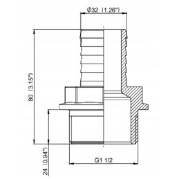 Tiesi žarnos jungtis, sriegis 1 1 2, 32 mm žarna