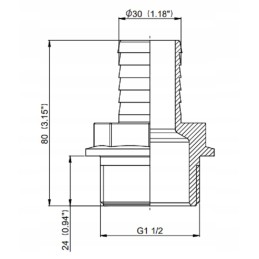 Tiesi žarnos jungtis, sriegis 1 1 2, 30 mm žarna
