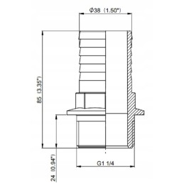 Tiesi žarnos jungtis, sriegis 1 1 4, 38 mm žarna