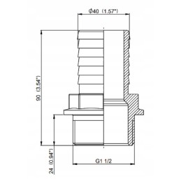 Tiesi žarnos jungtis, sriegis 1 1 2, 40 mm žarna