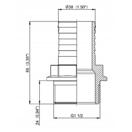 Tiesi žarnos jungtis, sriegis 1 1 2, 38 mm žarna