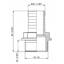 Tiesi žarnos jungtis, sriegis 1 1 2 35 mm žarnai