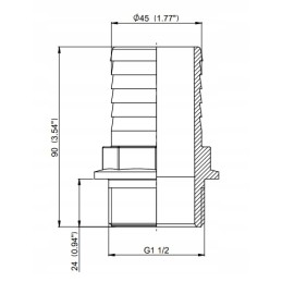 Tiesi žarnos jungtis, sriegis 1 1 2 45 mm žarnai