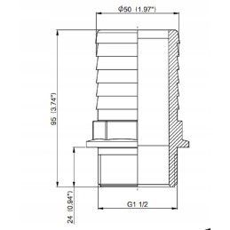 Tiesi žarnos jungtis, sriegis 1 1 2 50 mm žarnai