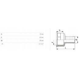 Tiesi žarnos jungtis, vidinis sriegis 1 1 2, 40 mm žarna