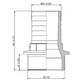 Tiesi žarnos jungtis, sriegis 2 1 2 60 mm žarnai