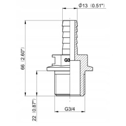 Tiesi žarnos jungtis, išorinis sriegis 3 4 13 mm žarnai