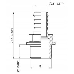Tiesi žarnos jungtis, išorinis sriegis 1, 22 mm žarna