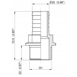Tiesi žarnos jungtis, išorinis sriegis 1, 25 mm žarna