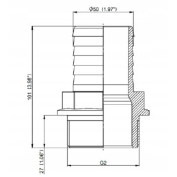 Tiesi žarnos jungtis, 2 sriegis 50 mm žarnai