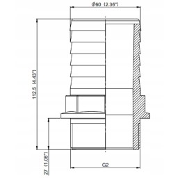 Tiesi žarnos jungtis, 2 sriegis 60 mm žarnai