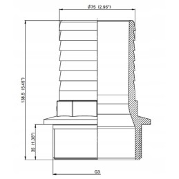 Tiesi žarnos jungtis, 3 sriegis 75 mm žarnai